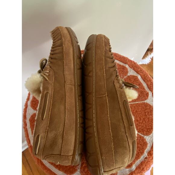 LL Bean Wicked Good Moccasins Mens Suede/ Dyed Lambs Fur Slippers Tan 11 Wide main image 4